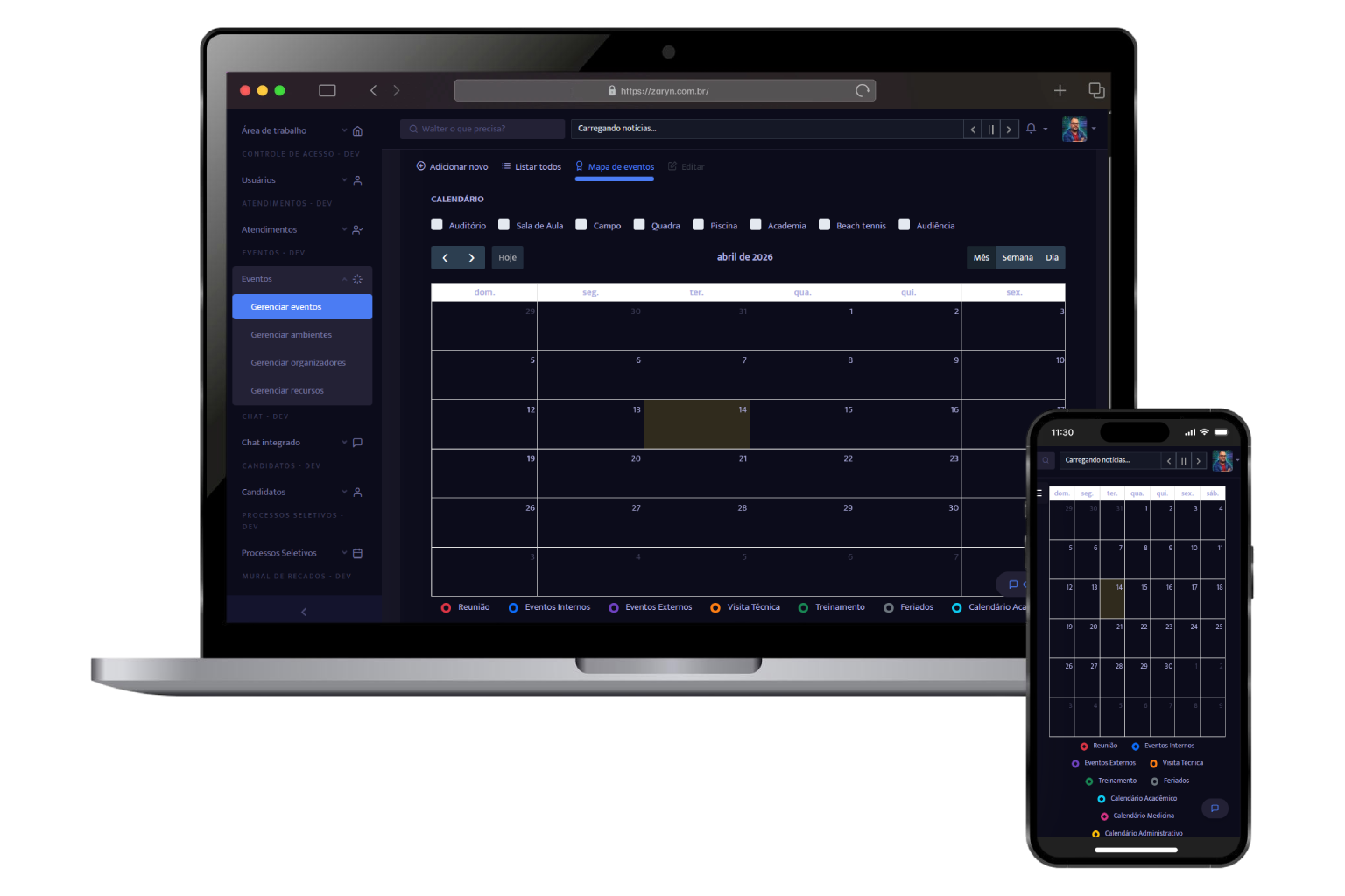Tela principal eventos