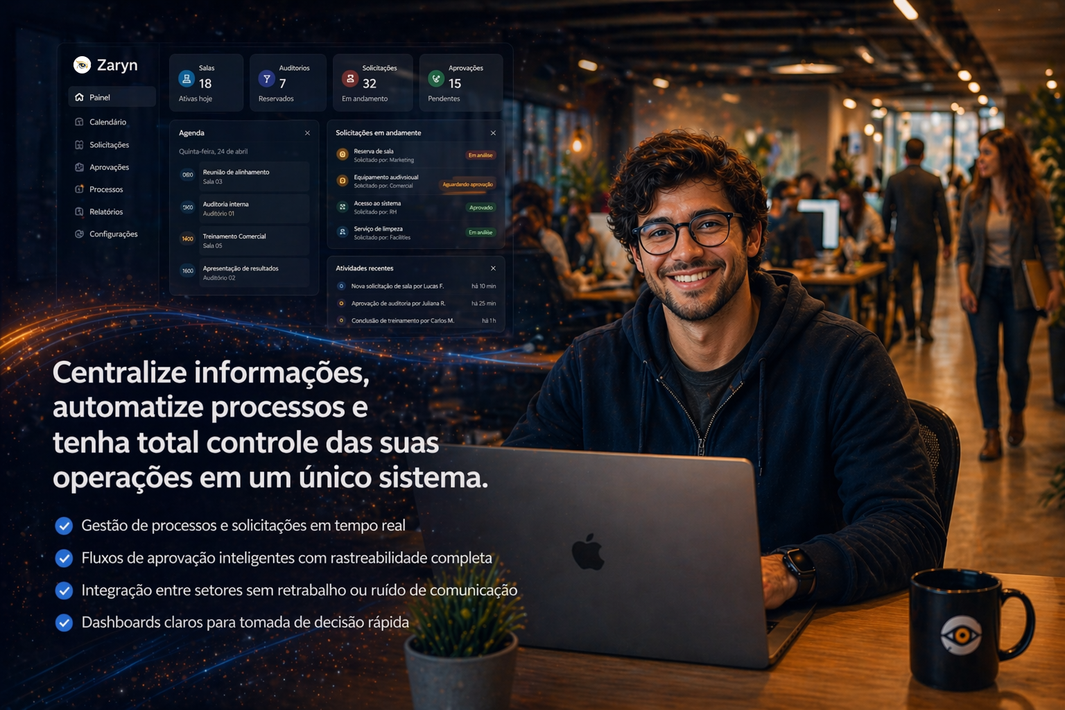 Tela demonstrativa de sistema Zaryn para eventos e processos institucionais
